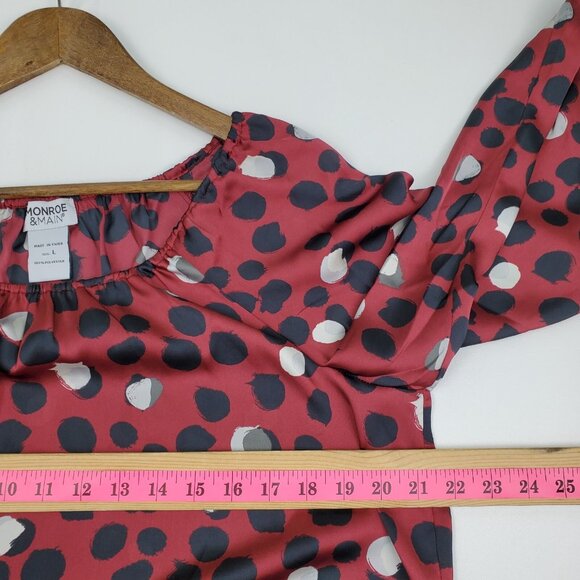 Monroe & Main Red Polka Dot Print Peasant Blouse L Sheer 3/4 Balloon Sleeve Top - Picture 14 of 15